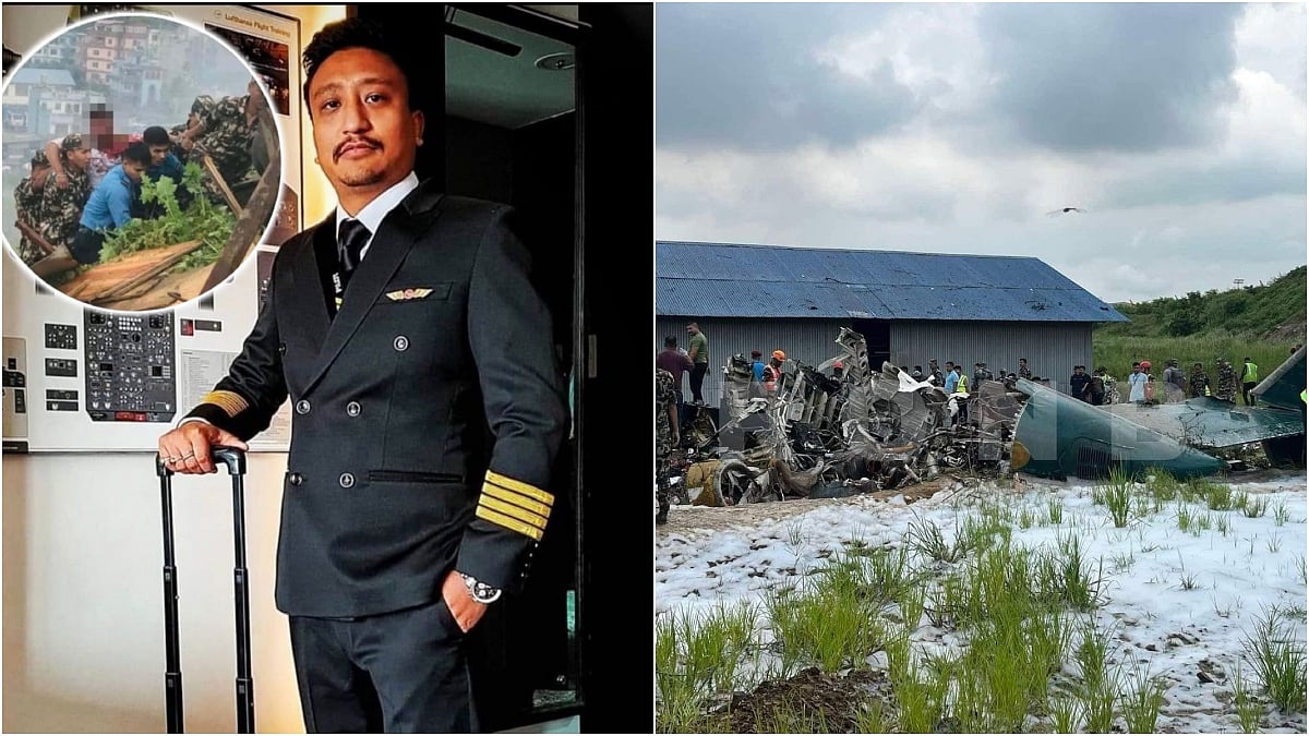 L: Captain Manish Raj Shakya, lone survivor of the Saurya Airlines crash |  - X/@NishanthaRuwan8/@JacdecNew